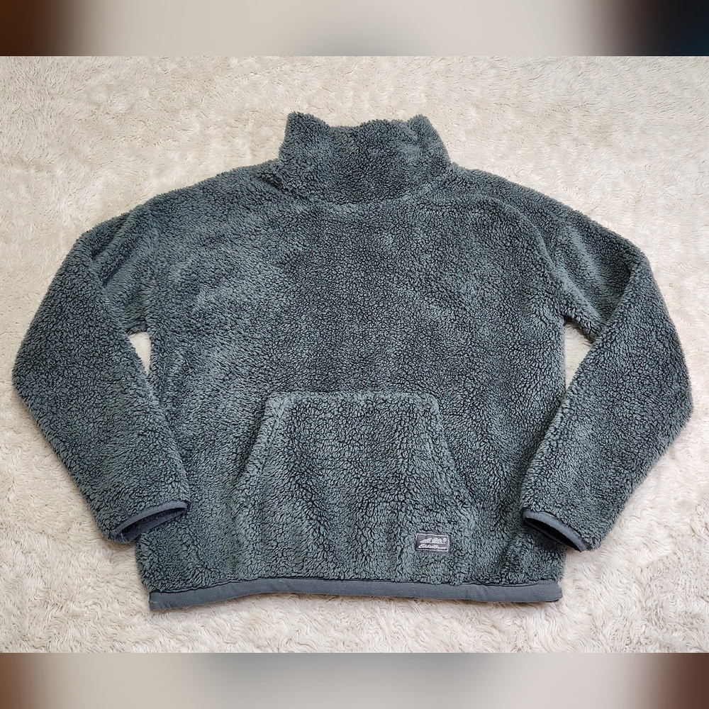 Eddie Bauer Plush Teddy Fleece Funnel Neck Pullover Sweater Sz Medium Dusty Teal - Picture 3 of 11